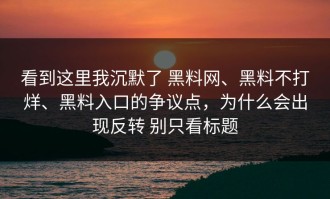 看到这里我沉默了 黑料网、黑料不打烊、黑料入口的争议点，为什么会出现反转 别只看标题