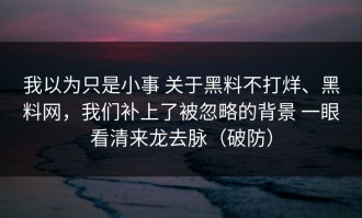 我以为只是小事 关于黑料不打烊、黑料网，我们补上了被忽略的背景 一眼看清来龙去脉（破防）