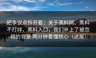 把争议点拆开看：关于黑料网、黑料不打烊、黑料入口，我们补上了被忽略的背景 两分钟看懂核心（进展）
