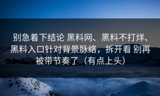 别急着下结论 黑料网、黑料不打烊、黑料入口针对背景脉络，拆开看 别再被带节奏了（有点上头）