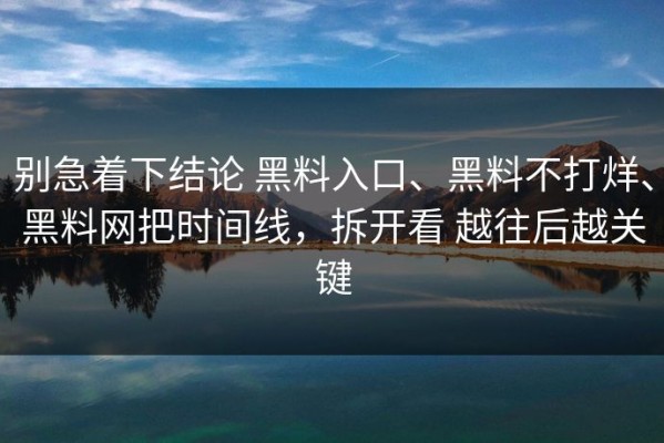 别急着下结论 黑料入口、黑料不打烊、黑料网把时间线，拆开看 越往后越关键