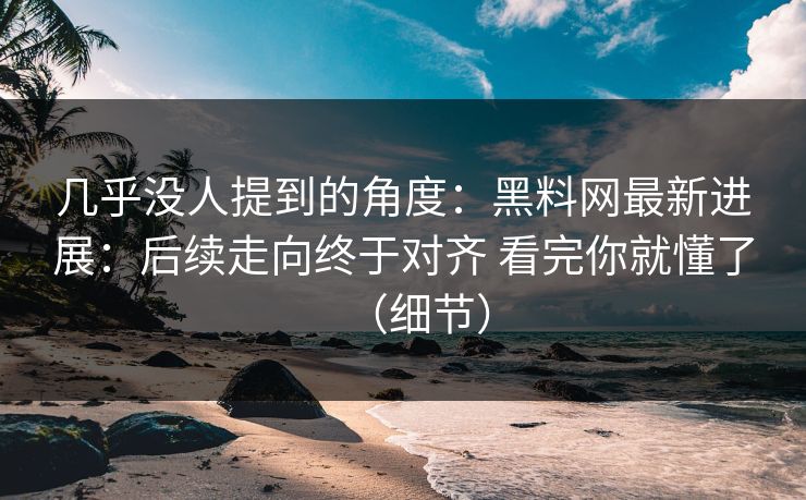 几乎没人提到的角度：黑料网最新进展：后续走向终于对齐 看完你就懂了（细节）