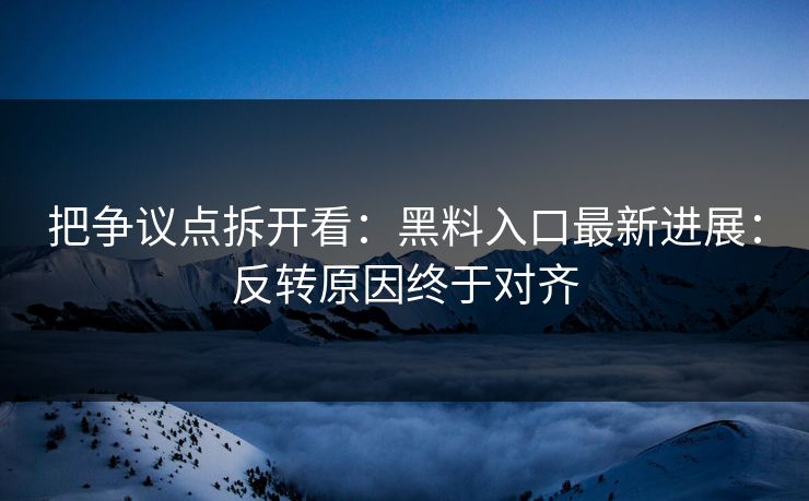 把争议点拆开看：黑料入口最新进展：反转原因终于对齐