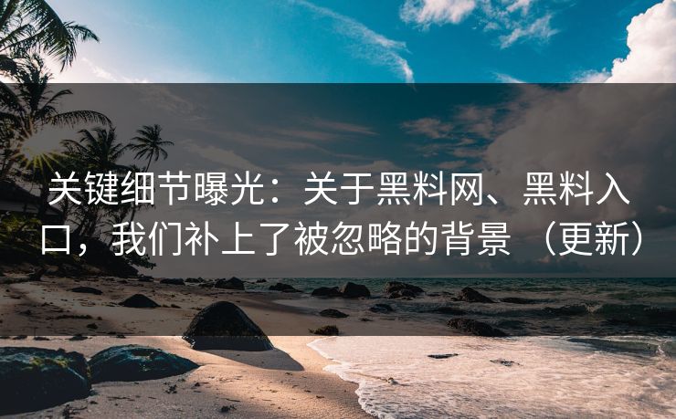 关键细节曝光：关于黑料网、黑料入口，我们补上了被忽略的背景 （更新）