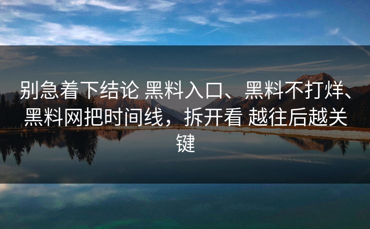 别急着下结论 黑料入口、黑料不打烊、黑料网把时间线，拆开看 越往后越关键
