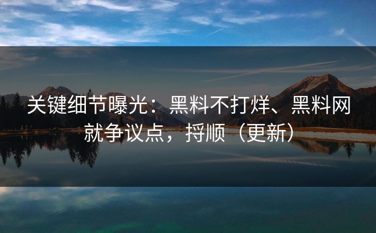 关键细节曝光：黑料不打烊、黑料网就争议点，捋顺（更新）