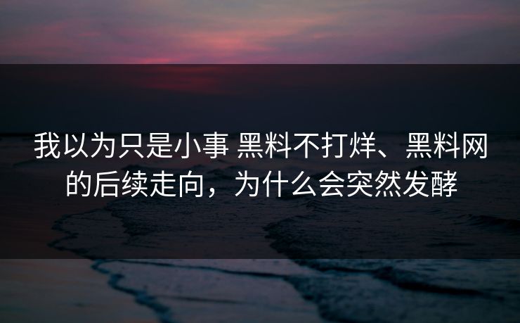 我以为只是小事 黑料不打烊、黑料网的后续走向，为什么会突然发酵