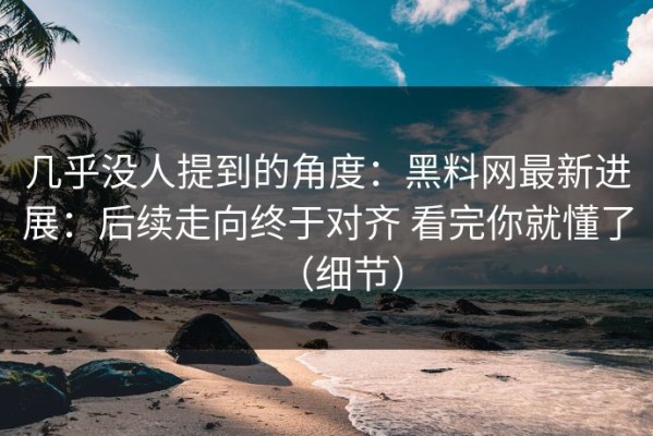 几乎没人提到的角度：黑料网最新进展：后续走向终于对齐 看完你就懂了（细节）