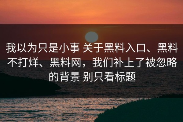 我以为只是小事 关于黑料入口、黑料不打烊、黑料网，我们补上了被忽略的背景 别只看标题