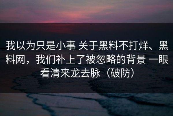 我以为只是小事 关于黑料不打烊、黑料网，我们补上了被忽略的背景 一眼看清来龙去脉（破防）