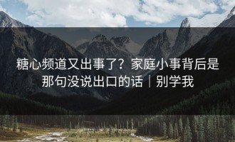 糖心频道又出事了？家庭小事背后是那句没说出口的话｜别学我