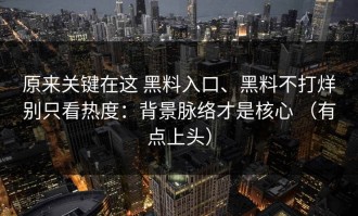 原来关键在这 黑料入口、黑料不打烊别只看热度：背景脉络才是核心 （有点上头）