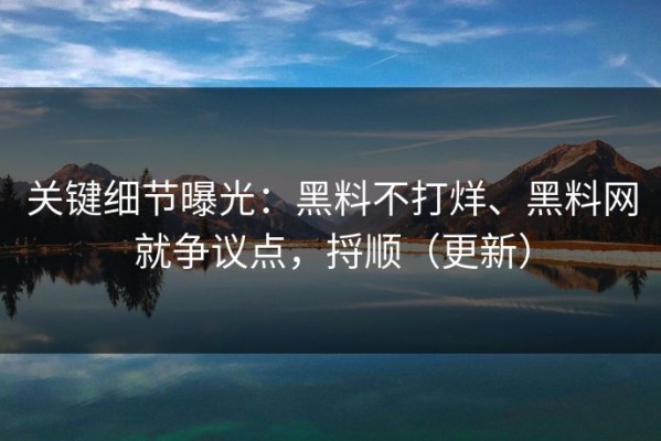 关键细节曝光：黑料不打烊、黑料网就争议点，捋顺（更新）