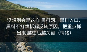 没想到会是这样 黑料网、黑料入口、黑料不打烊拆解反转原因，把重点抓出来 越往后越关键（情绪）