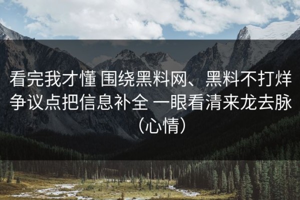 看完我才懂 围绕黑料网、黑料不打烊争议点把信息补全 一眼看清来龙去脉（心情）