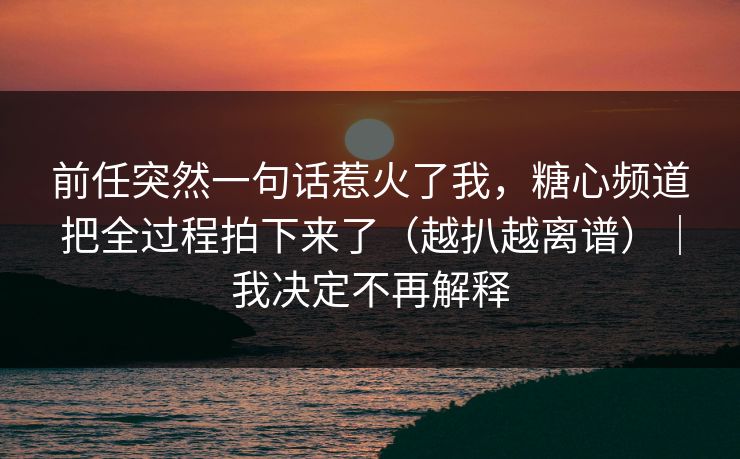 前任突然一句话惹火了我，糖心频道把全过程拍下来了（越扒越离谱）｜我决定不再解释