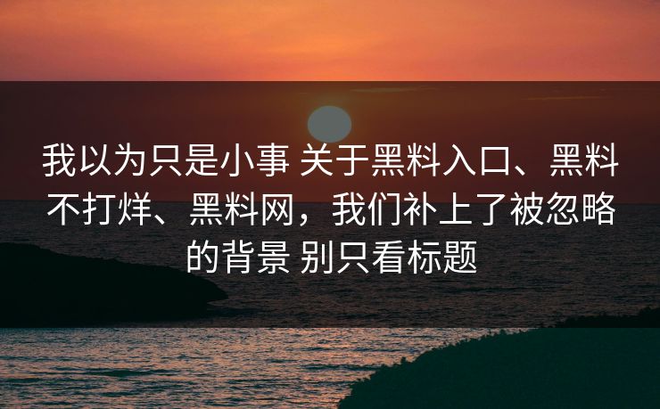 我以为只是小事 关于黑料入口、黑料不打烊、黑料网，我们补上了被忽略的背景 别只看标题